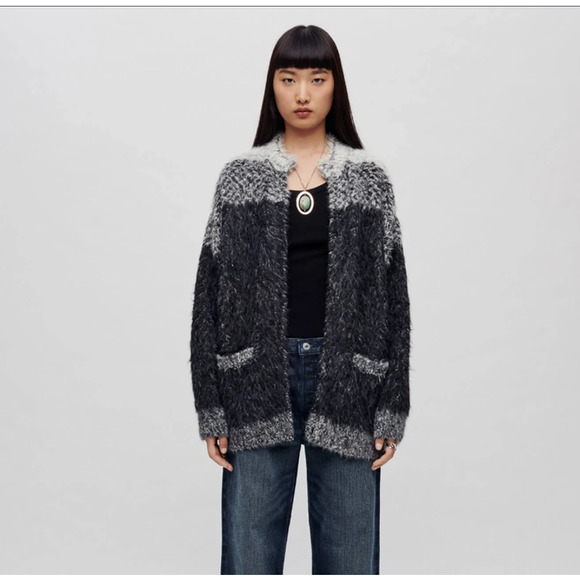 NEW! RE/DONE Size Small Oversized Crew Cardigan Black Ecru $550 msrp I10-1 - Picture 1 of 9